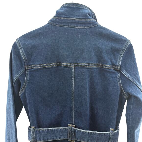 On 34th Women's Belted Denim Wrap Jacket Long Length Fall Winter Medium Wash XS - Picture 11 of 16
